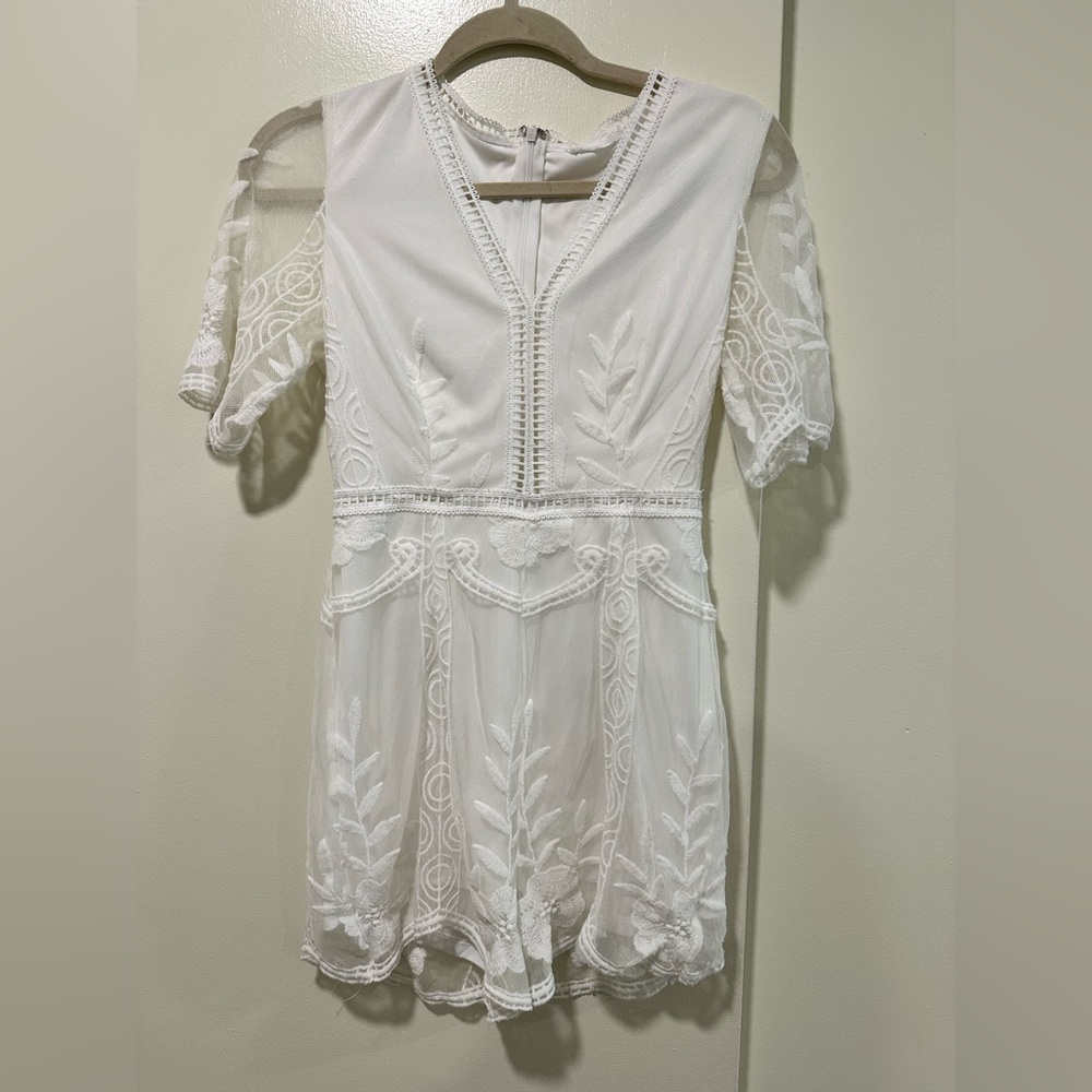 White Embroidered Floral Romper